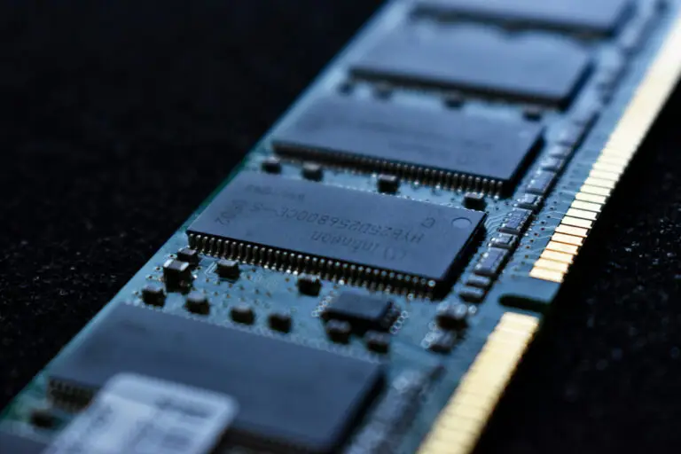 Close-up of memory chips on a circuit board