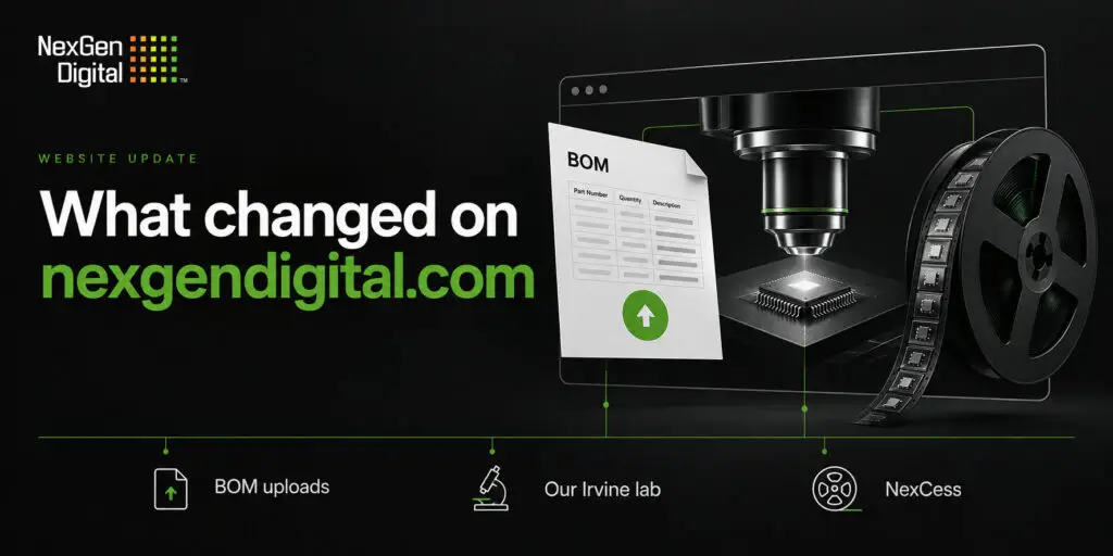 What changed on nexgendigital.com: BOM uploads, the Irvine lab and NexCess.